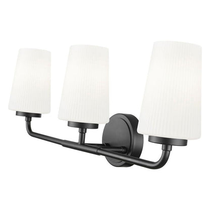 Z-Lite Montford 3-Light Medium Bulb Base Matte Black Steel Frame Matte Opal Glass Shade Vanity Light