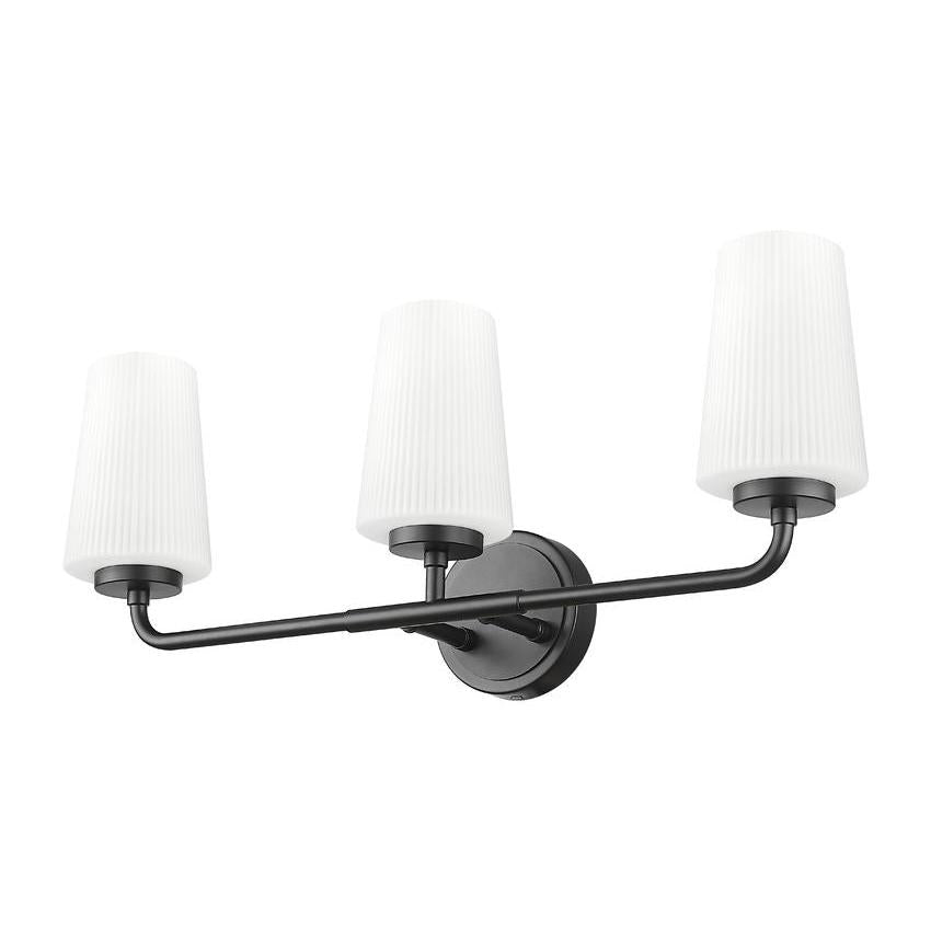 Z-Lite Montford 3-Light Medium Bulb Base Matte Black Steel Frame Matte Opal Glass Shade Vanity Light