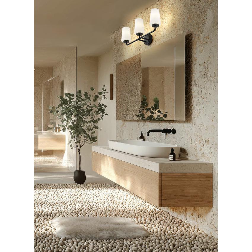 Z-Lite Montford 3-Light Medium Bulb Base Matte Black Steel Frame Matte Opal Glass Shade Vanity Light