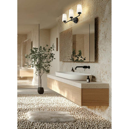 Z-Lite Montford 3-Light Medium Bulb Base Matte Black Steel Frame Matte Opal Glass Shade Vanity Light