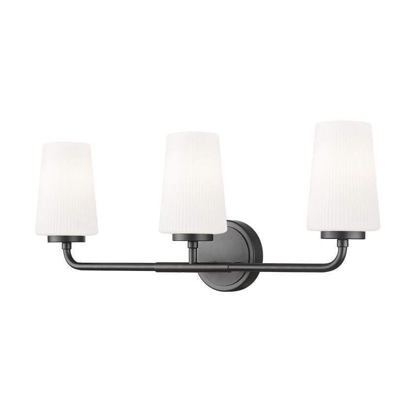 Z-Lite Montford 3-Light Medium Bulb Base Matte Black Steel Frame Matte Opal Glass Shade Vanity Light