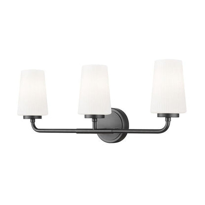 Z-Lite Montford 3-Light Medium Bulb Base Matte Black Steel Frame Matte Opal Glass Shade Vanity Light