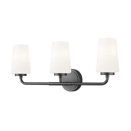 Z-Lite Montford 3-Light Medium Bulb Base Matte Black Steel Frame Matte Opal Glass Shade Vanity Light