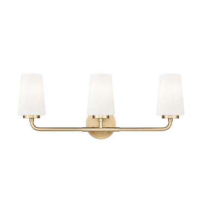 Z-Lite Montford 3-Light Medium Bulb Base Modern Gold Steel Frame Matte Opal Glass Shade Vanity Light