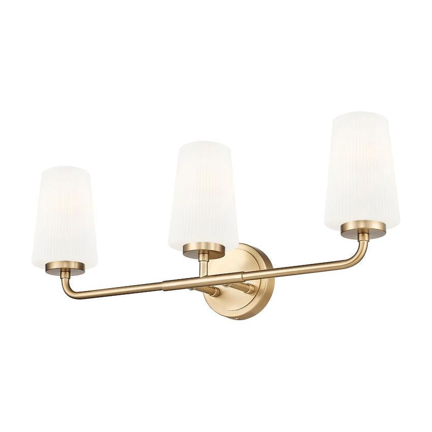 Z-Lite Montford 3-Light Medium Bulb Base Modern Gold Steel Frame Matte Opal Glass Shade Vanity Light