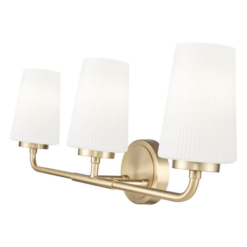 Z-Lite Montford 3-Light Medium Bulb Base Modern Gold Steel Frame Matte Opal Glass Shade Vanity Light