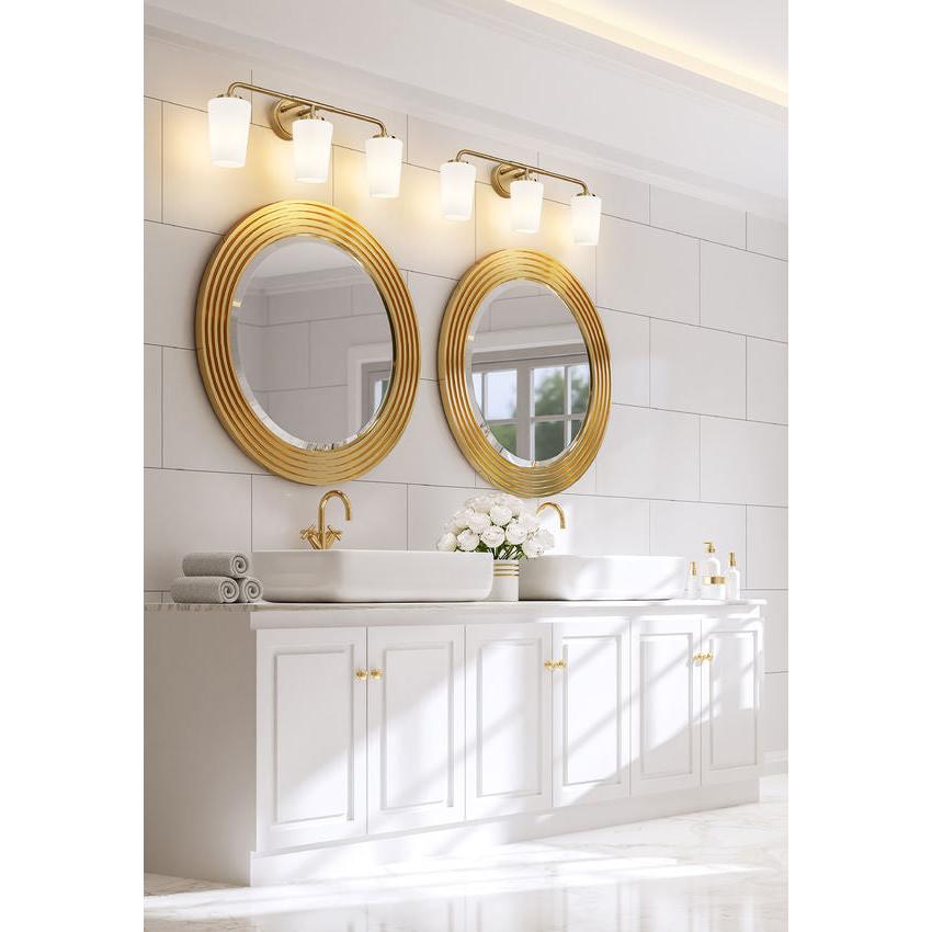 Z-Lite Montford 3-Light Medium Bulb Base Modern Gold Steel Frame Matte Opal Glass Shade Vanity Light