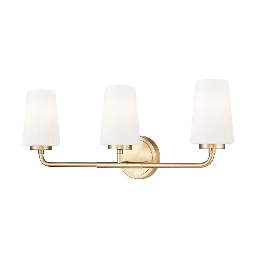 Z-Lite Montford 3-Light Medium Bulb Base Modern Gold Steel Frame Matte Opal Glass Shade Vanity Light