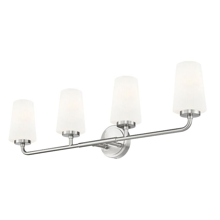 Z-Lite Montford 4-Light Medium Bulb Base Brushed Nickel Steel Frame Matte Opal Glass Shade Vanity Light