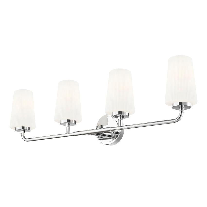 Z-Lite Montford 4-Light Medium Bulb Base Chrome Steel Frame Matte Opal Glass Shade Vanity Light