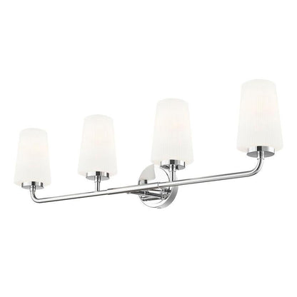 Z-Lite Montford 4-Light Medium Bulb Base Chrome Steel Frame Matte Opal Glass Shade Vanity Light