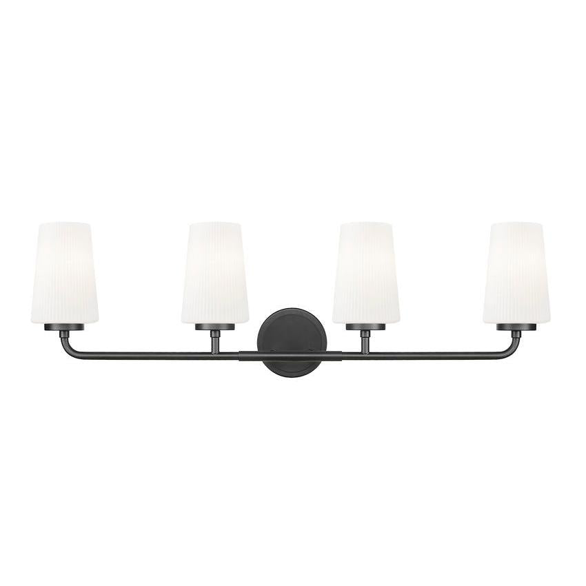 Z-Lite Montford 4-Light Medium Bulb Base Matte Black Steel Frame Matte Opal Glass Shade Vanity Light