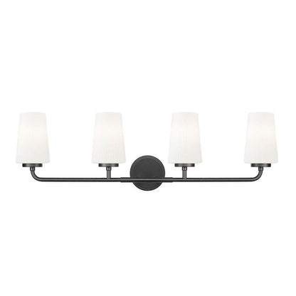 Z-Lite Montford 4-Light Medium Bulb Base Matte Black Steel Frame Matte Opal Glass Shade Vanity Light