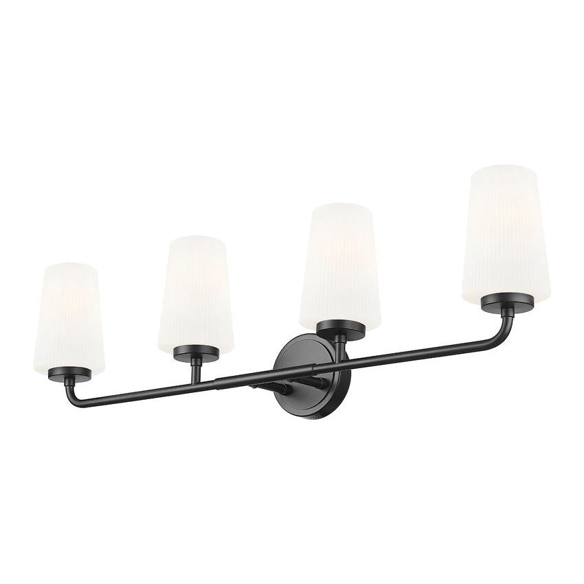 Z-Lite Montford 4-Light Medium Bulb Base Matte Black Steel Frame Matte Opal Glass Shade Vanity Light
