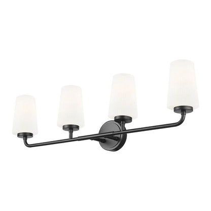 Z-Lite Montford 4-Light Medium Bulb Base Matte Black Steel Frame Matte Opal Glass Shade Vanity Light