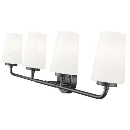 Z-Lite Montford 4-Light Medium Bulb Base Matte Black Steel Frame Matte Opal Glass Shade Vanity Light