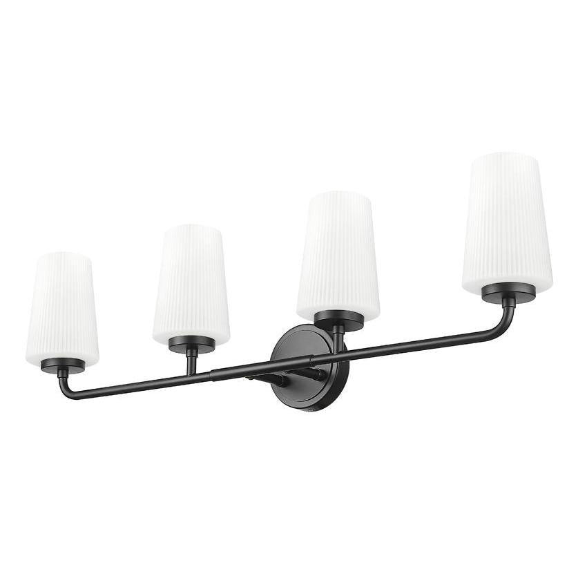 Z-Lite Montford 4-Light Medium Bulb Base Matte Black Steel Frame Matte Opal Glass Shade Vanity Light