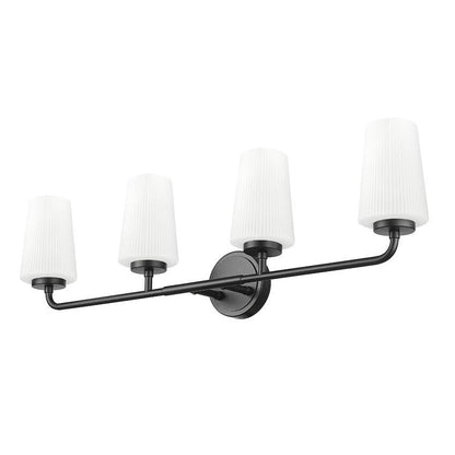 Z-Lite Montford 4-Light Medium Bulb Base Matte Black Steel Frame Matte Opal Glass Shade Vanity Light