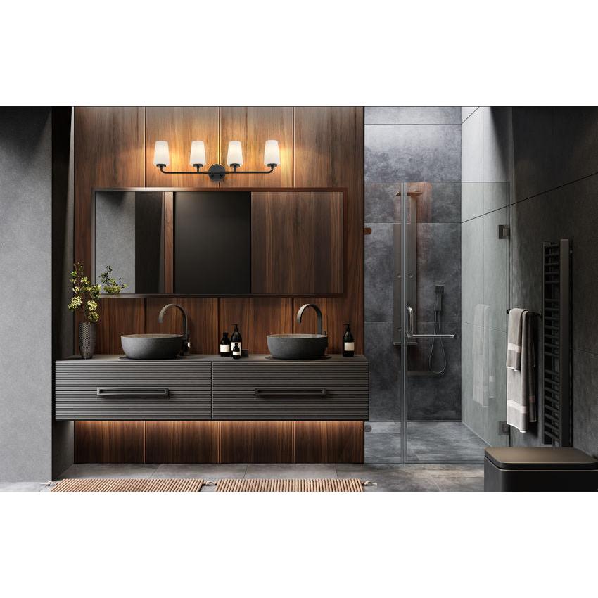 Z-Lite Montford 4-Light Medium Bulb Base Matte Black Steel Frame Matte Opal Glass Shade Vanity Light