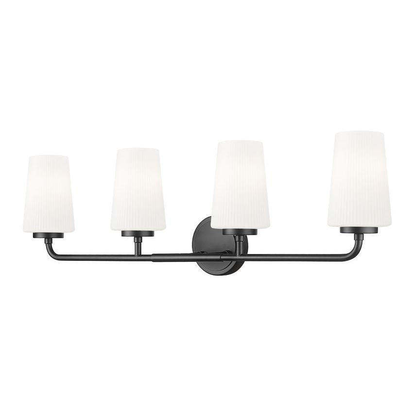 Z-Lite Montford 4-Light Medium Bulb Base Matte Black Steel Frame Matte Opal Glass Shade Vanity Light