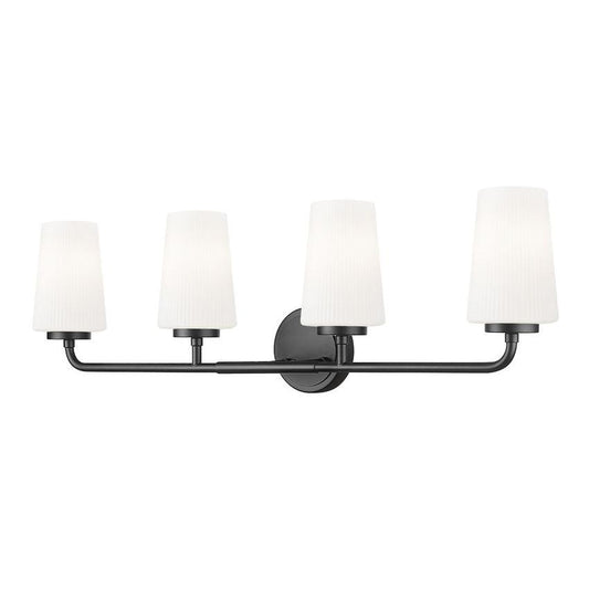 Z-Lite Montford 4-Light Medium Bulb Base Matte Black Steel Frame Matte Opal Glass Shade Vanity Light