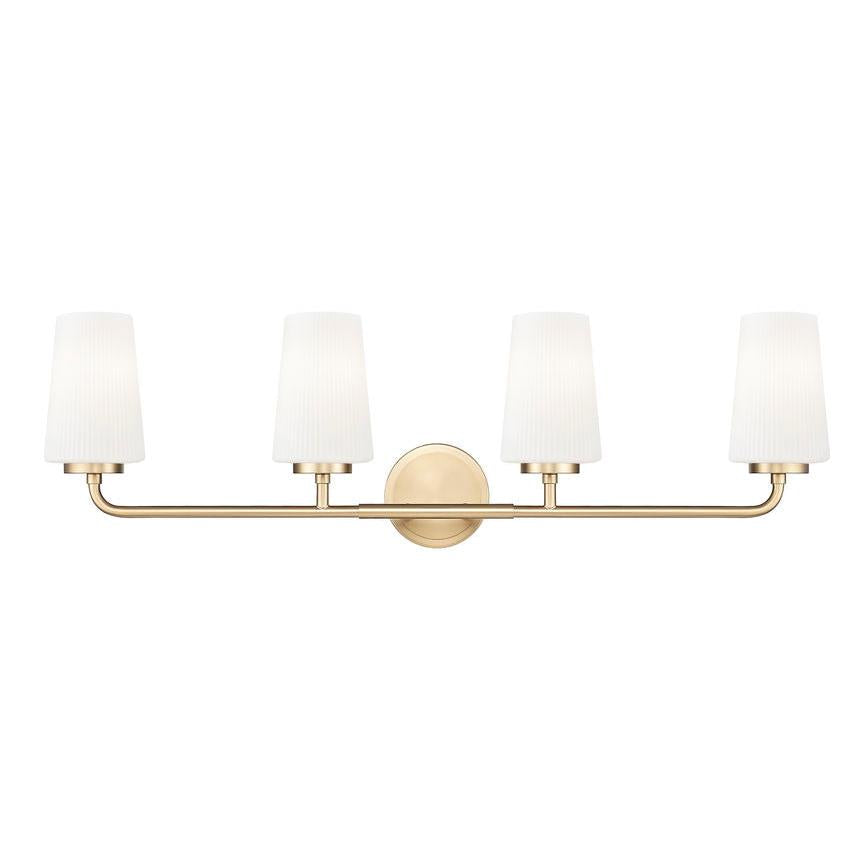 Z-Lite Montford 4-Light Medium Bulb Base Modern Gold Steel Frame Matte Opal Glass Shade Vanity Light