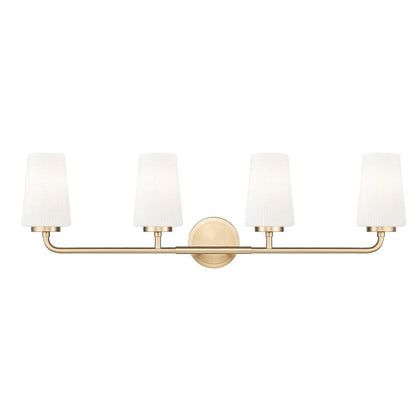 Z-Lite Montford 4-Light Medium Bulb Base Modern Gold Steel Frame Matte Opal Glass Shade Vanity Light