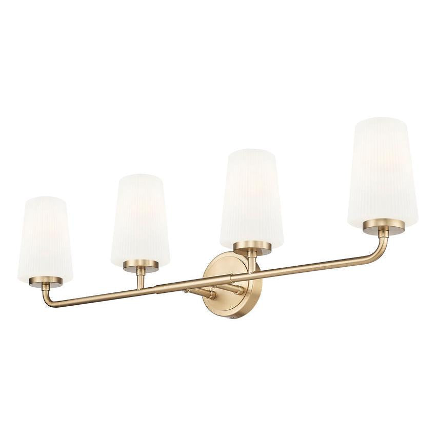 Z-Lite Montford 4-Light Medium Bulb Base Modern Gold Steel Frame Matte Opal Glass Shade Vanity Light