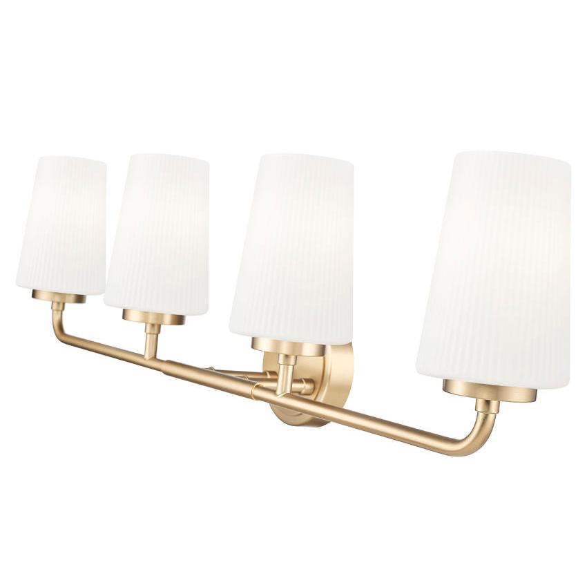 Z-Lite Montford 4-Light Medium Bulb Base Modern Gold Steel Frame Matte Opal Glass Shade Vanity Light