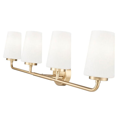 Z-Lite Montford 4-Light Medium Bulb Base Modern Gold Steel Frame Matte Opal Glass Shade Vanity Light