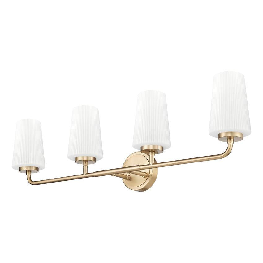 Z-Lite Montford 4-Light Medium Bulb Base Modern Gold Steel Frame Matte Opal Glass Shade Vanity Light