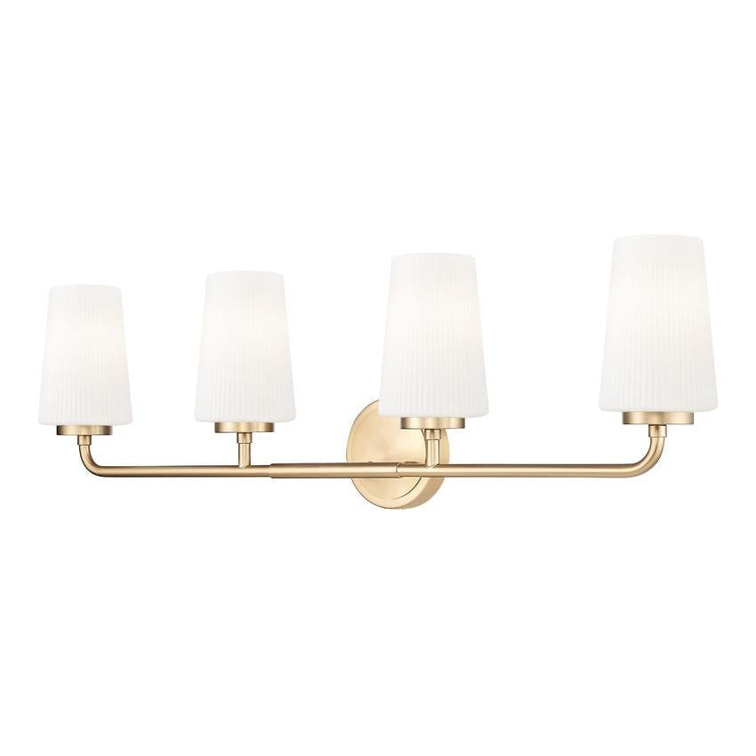 Z-Lite Montford 4-Light Medium Bulb Base Modern Gold Steel Frame Matte Opal Glass Shade Vanity Light