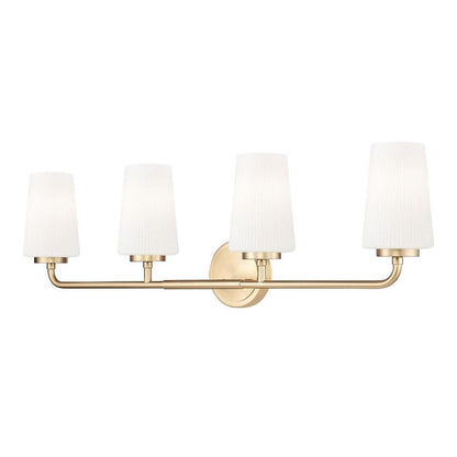 Z-Lite Montford 4-Light Medium Bulb Base Modern Gold Steel Frame Matte Opal Glass Shade Vanity Light