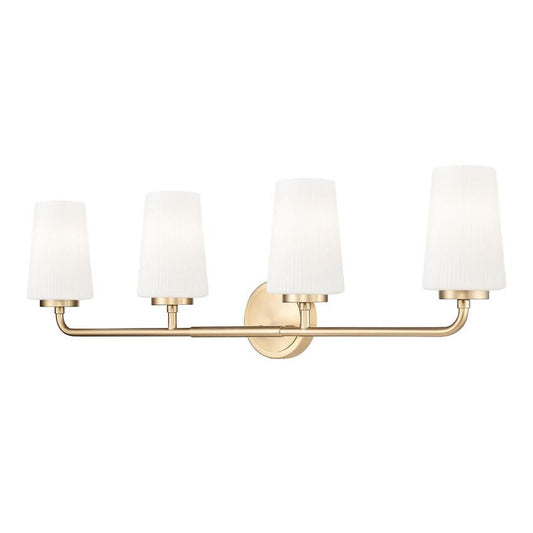Z-Lite Montford 4-Light Medium Bulb Base Modern Gold Steel Frame Matte Opal Glass Shade Vanity Light