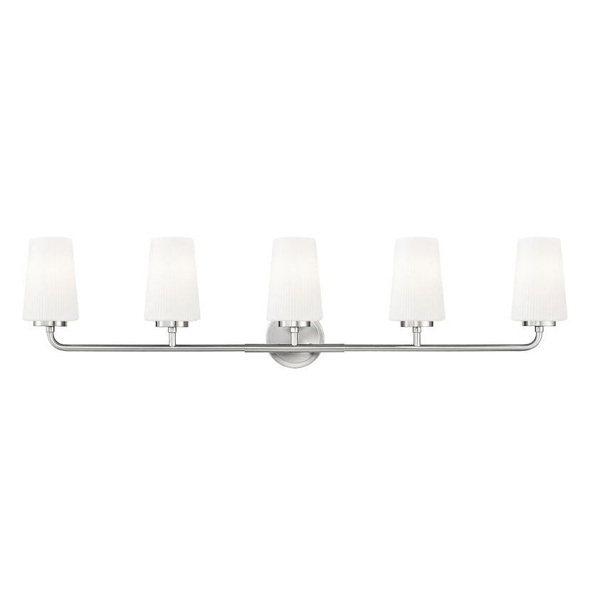 Z-Lite Montford 5-Light Medium Bulb Base Brushed Nickel Steel Frame Matte Opal Glass Shade Vanity Light