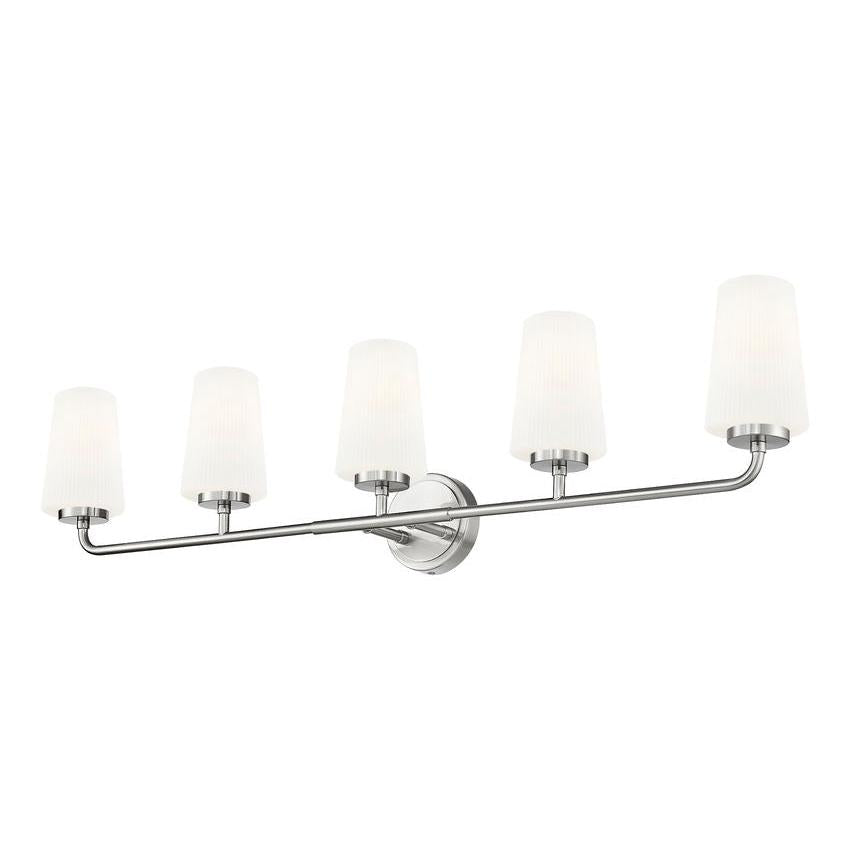 Z-Lite Montford 5-Light Medium Bulb Base Brushed Nickel Steel Frame Matte Opal Glass Shade Vanity Light
