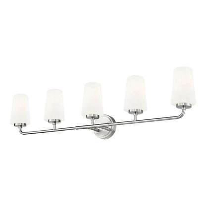 Z-Lite Montford 5-Light Medium Bulb Base Brushed Nickel Steel Frame Matte Opal Glass Shade Vanity Light
