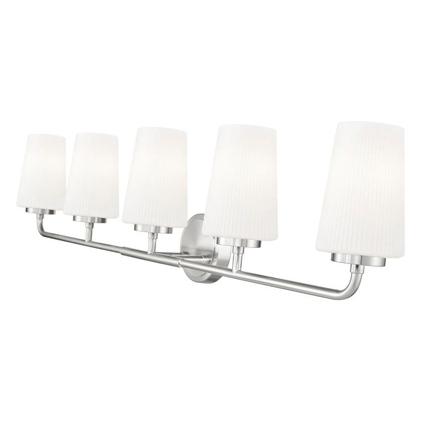 Z-Lite Montford 5-Light Medium Bulb Base Brushed Nickel Steel Frame Matte Opal Glass Shade Vanity Light