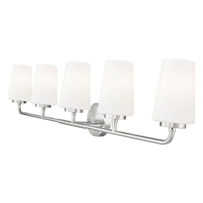Z-Lite Montford 5-Light Medium Bulb Base Brushed Nickel Steel Frame Matte Opal Glass Shade Vanity Light
