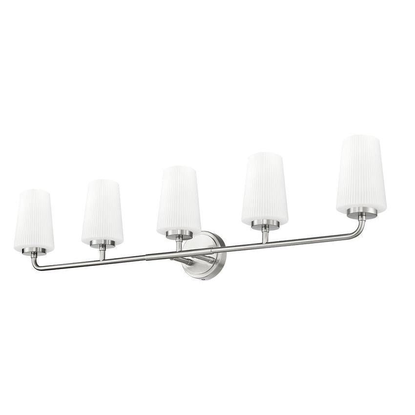 Z-Lite Montford 5-Light Medium Bulb Base Brushed Nickel Steel Frame Matte Opal Glass Shade Vanity Light