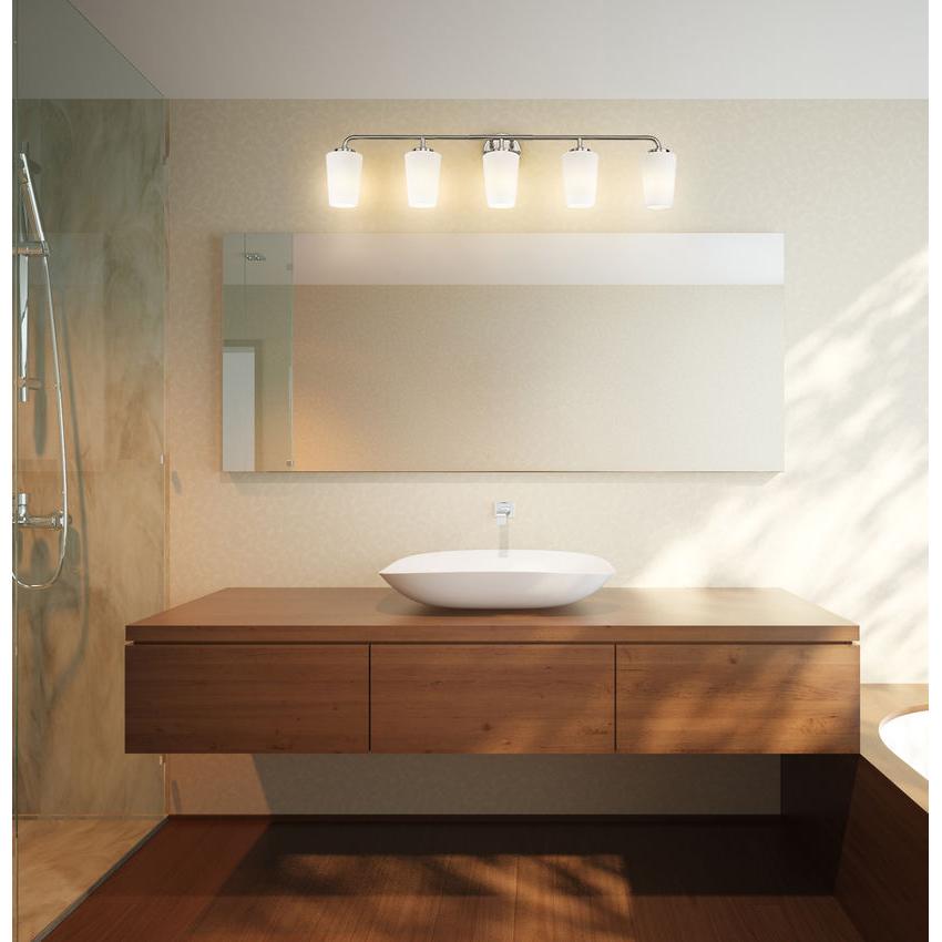 Z-Lite Montford 5-Light Medium Bulb Base Brushed Nickel Steel Frame Matte Opal Glass Shade Vanity Light