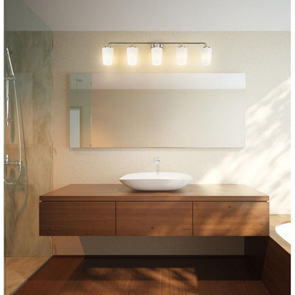 Z-Lite Montford 5-Light Medium Bulb Base Brushed Nickel Steel Frame Matte Opal Glass Shade Vanity Light