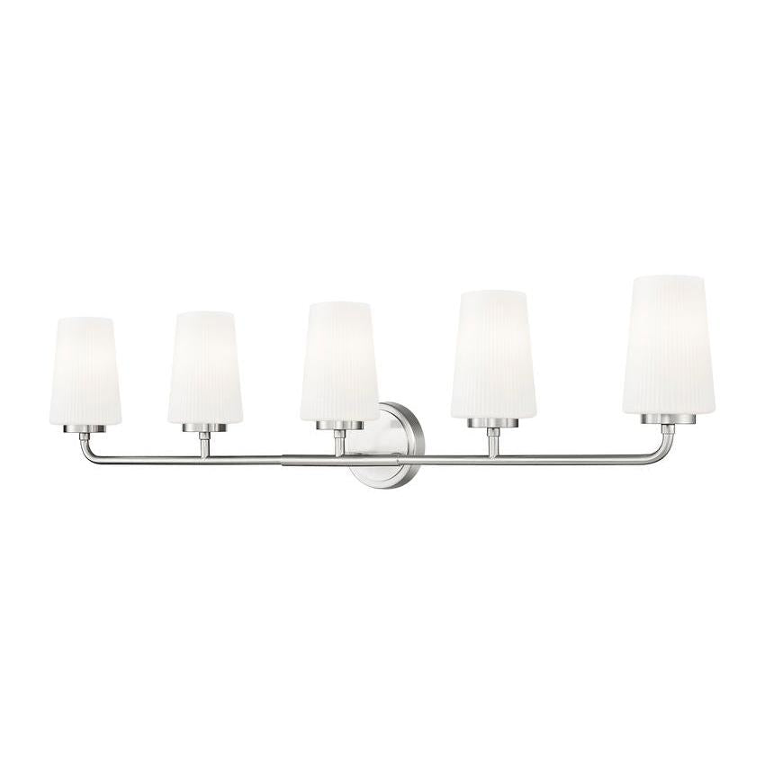 Z-Lite Montford 5-Light Medium Bulb Base Brushed Nickel Steel Frame Matte Opal Glass Shade Vanity Light