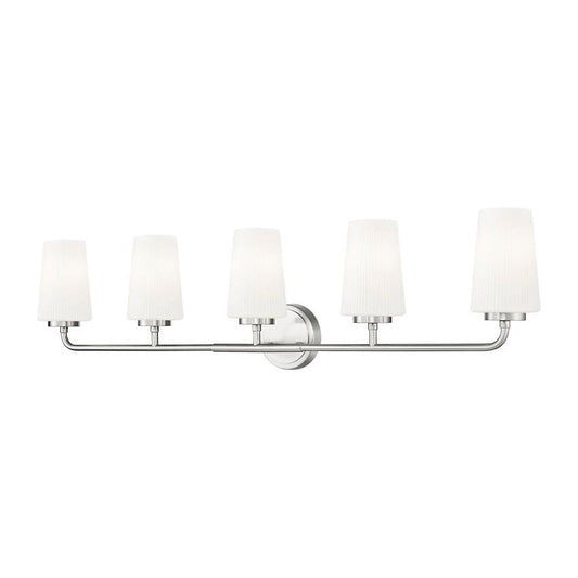 Z-Lite Montford 5-Light Medium Bulb Base Brushed Nickel Steel Frame Matte Opal Glass Shade Vanity Light