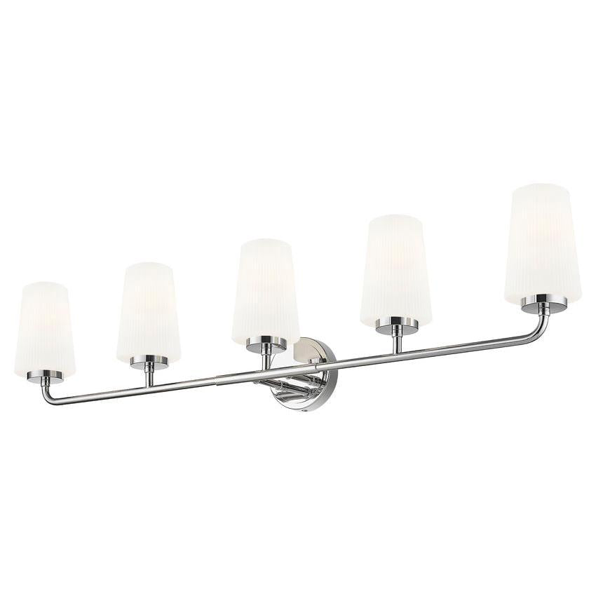 Z-Lite Montford 5-Light Medium Bulb Base Chrome Steel Frame Matte Opal Glass Shade Vanity Light