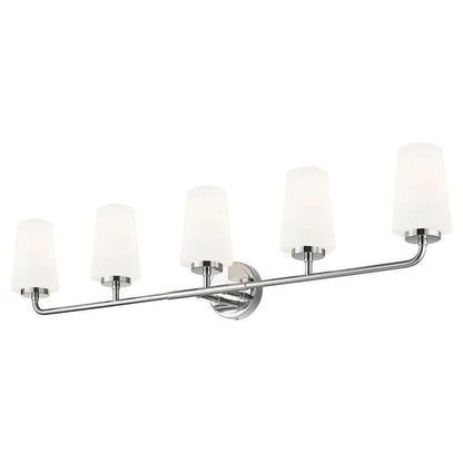 Z-Lite Montford 5-Light Medium Bulb Base Chrome Steel Frame Matte Opal Glass Shade Vanity Light