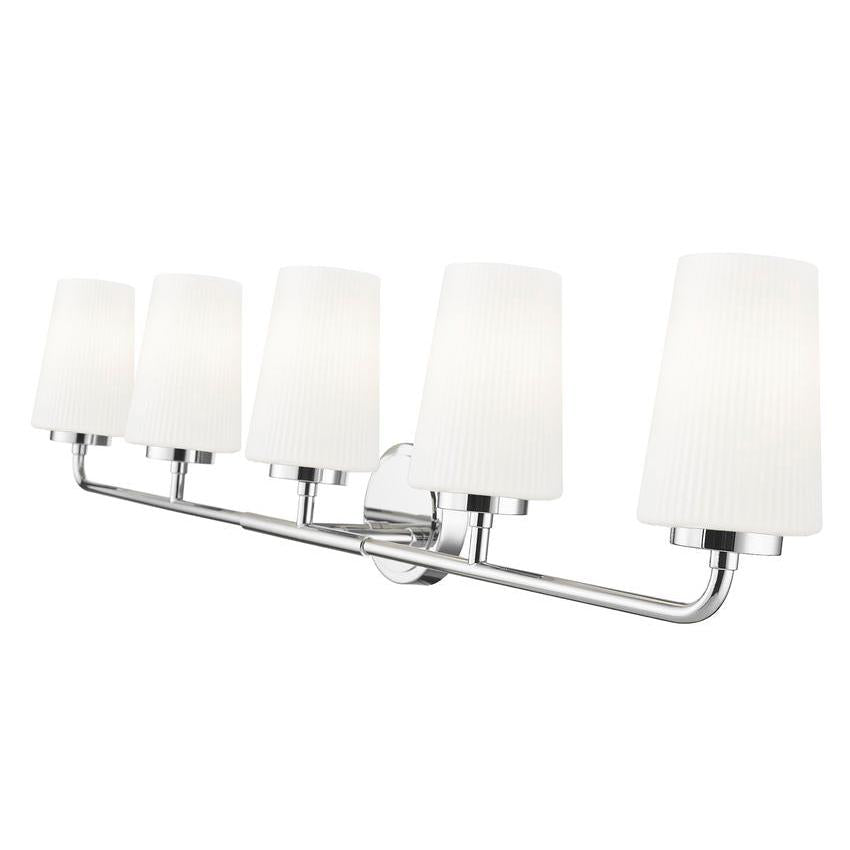 Z-Lite Montford 5-Light Medium Bulb Base Chrome Steel Frame Matte Opal Glass Shade Vanity Light