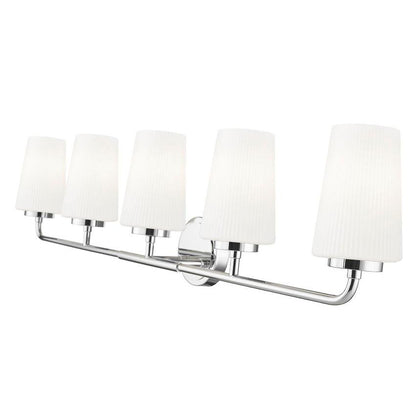 Z-Lite Montford 5-Light Medium Bulb Base Chrome Steel Frame Matte Opal Glass Shade Vanity Light
