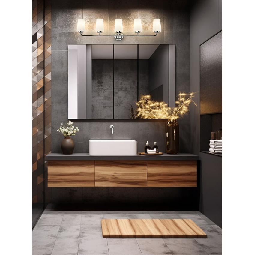 Z-Lite Montford 5-Light Medium Bulb Base Chrome Steel Frame Matte Opal Glass Shade Vanity Light