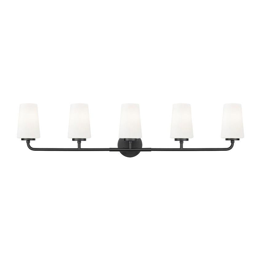 Z-Lite Montford 5-Light Medium Bulb Base Matte Black Steel Frame Matte Opal Glass Shade Vanity Light